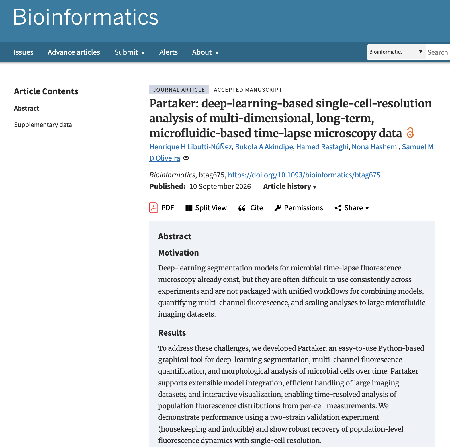 Oliveira Lab Publishes Partaker: A Tool for Single-Cell Bacterial Analysis in Microfluidic Time-Lapse Imaging